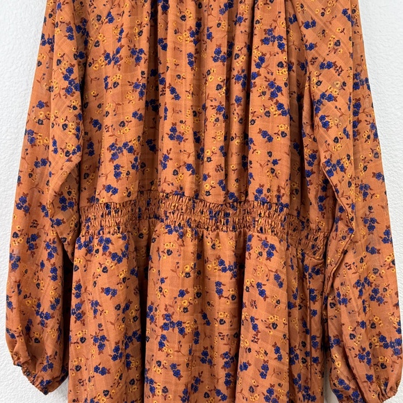 Draper James RSVP Womens Brown Floral LS Smocked Waist Midi Dress Plus 3X 24 26W - Picture 5 of 16